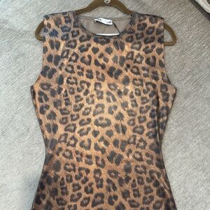 ZARA NWT - Beautiful Metallic Finish Leopard Print Sleeveless Maxi Dress Sz Lg